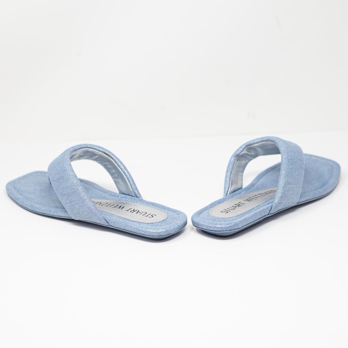 Stuart Weitzman Maui Slip On Puffy Flip Flop Sandals Metallic Denim Shoes 7.5