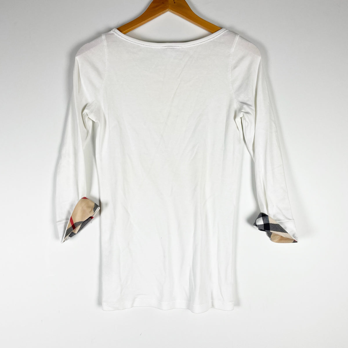 Burberry Brit Women's Cotton Scoop Neck Quarter Sleeve White Tee Shirt Medium
