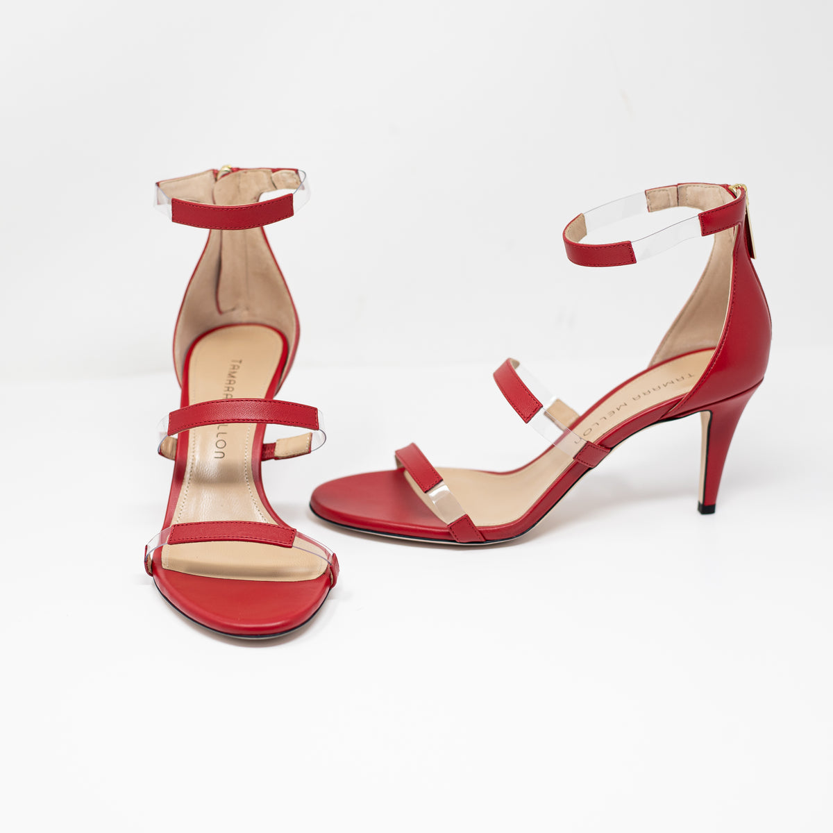 NEW Tamara Mellon Frontline 75 Strappy High Heels Pumps Shoes Red Nappa 7.5