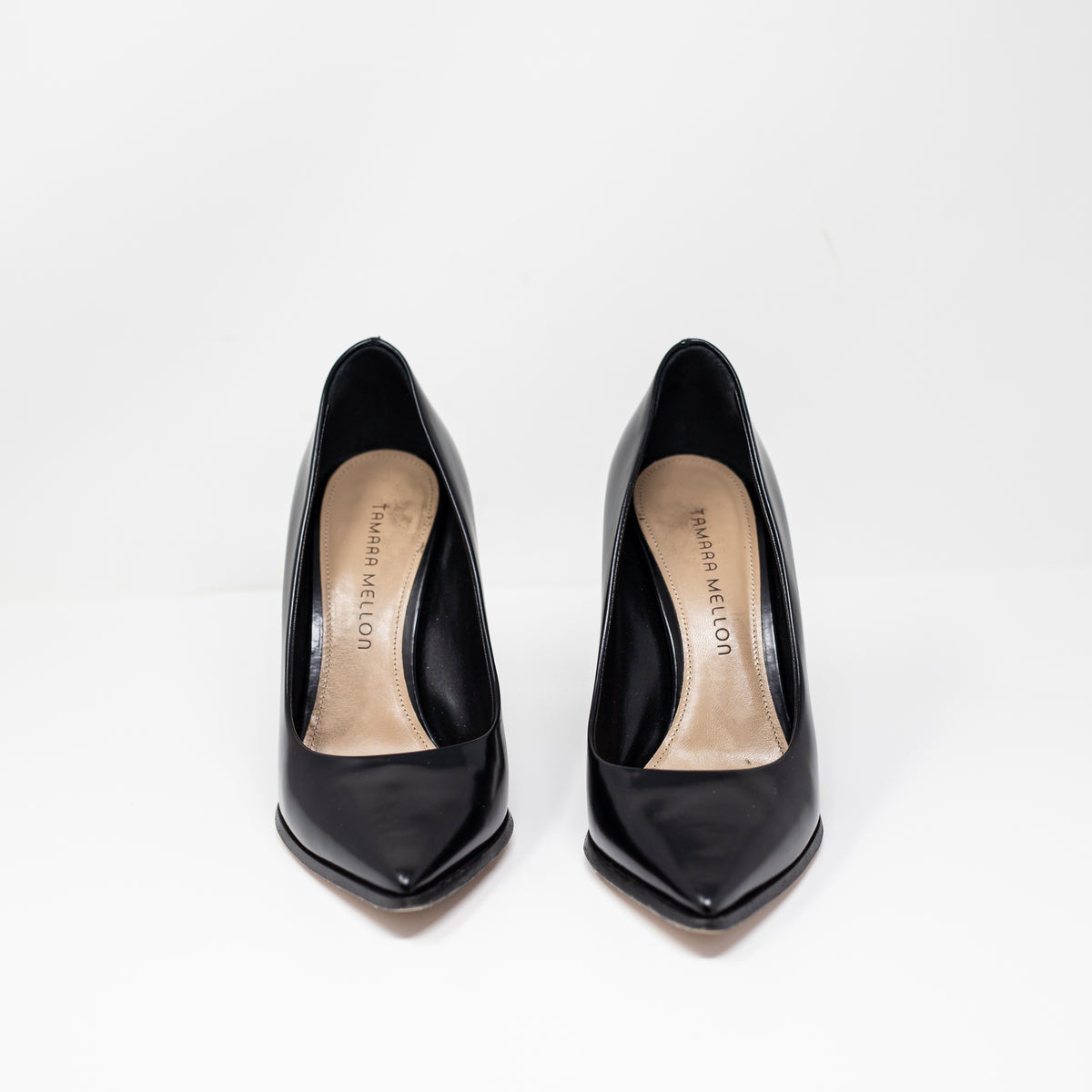 Tamara Mellon Mister 105 Almond Toe Block High Heel Slip On Pumps Shoes Black