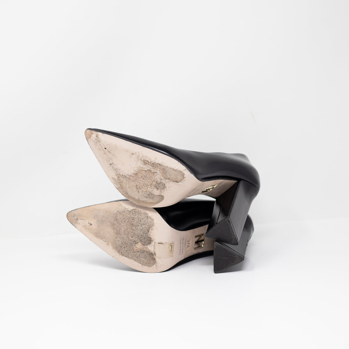 Tamara Mellon Mister 105 Almond Toe Block High Heel Slip On Pumps Shoes Black