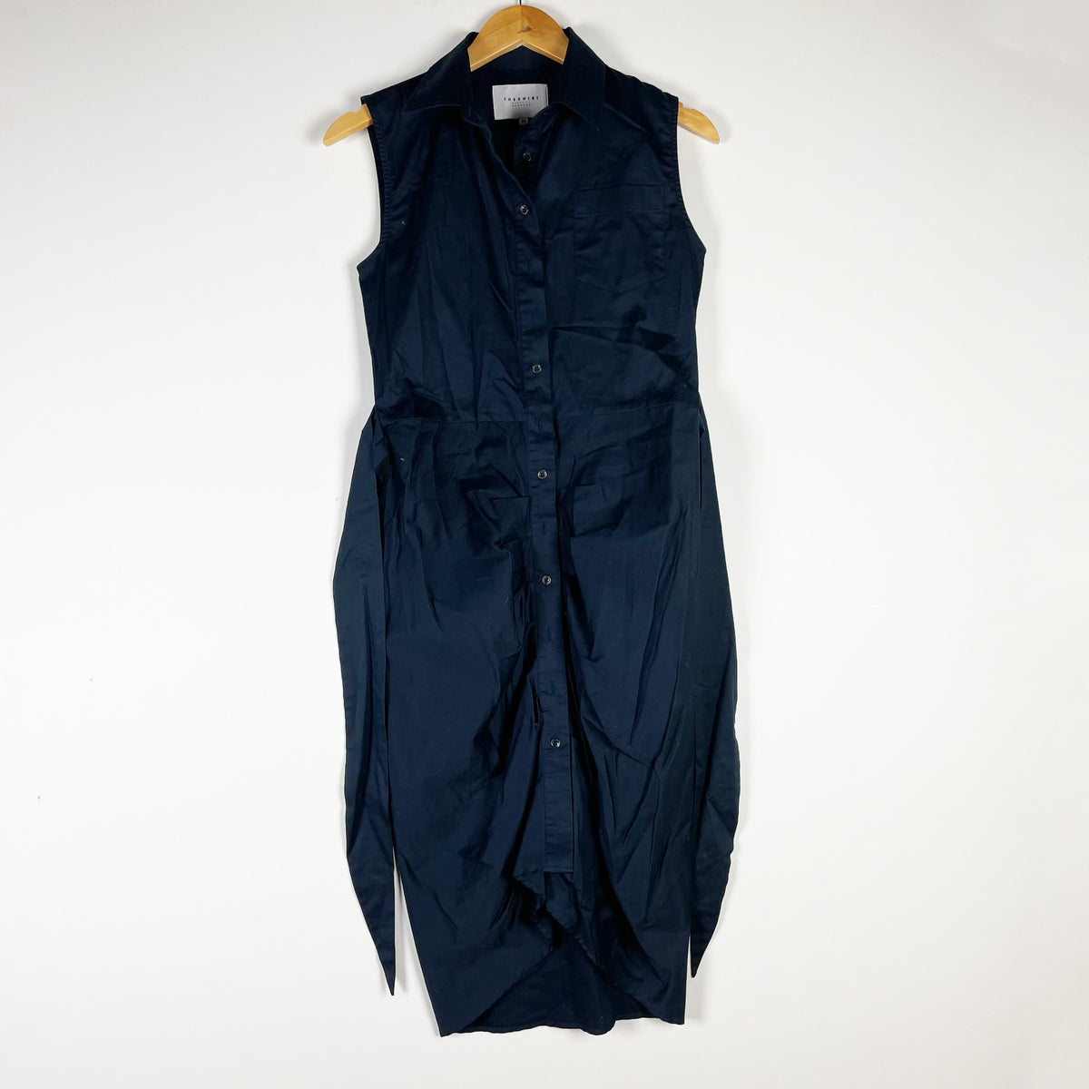 The Shirt Rochelle Behrens The Sleeveless Wrap Front Cotton Poplin Dress Blue XS