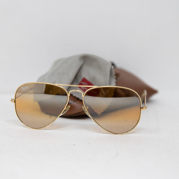 Ray-Ban Unisex Aviator Large Metal Clear Brown Lenses Gold Frame Sunglasses