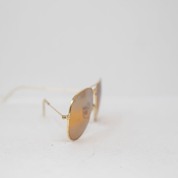 Ray-Ban Unisex Aviator Large Metal Clear Brown Lenses Gold Frame Sunglasses