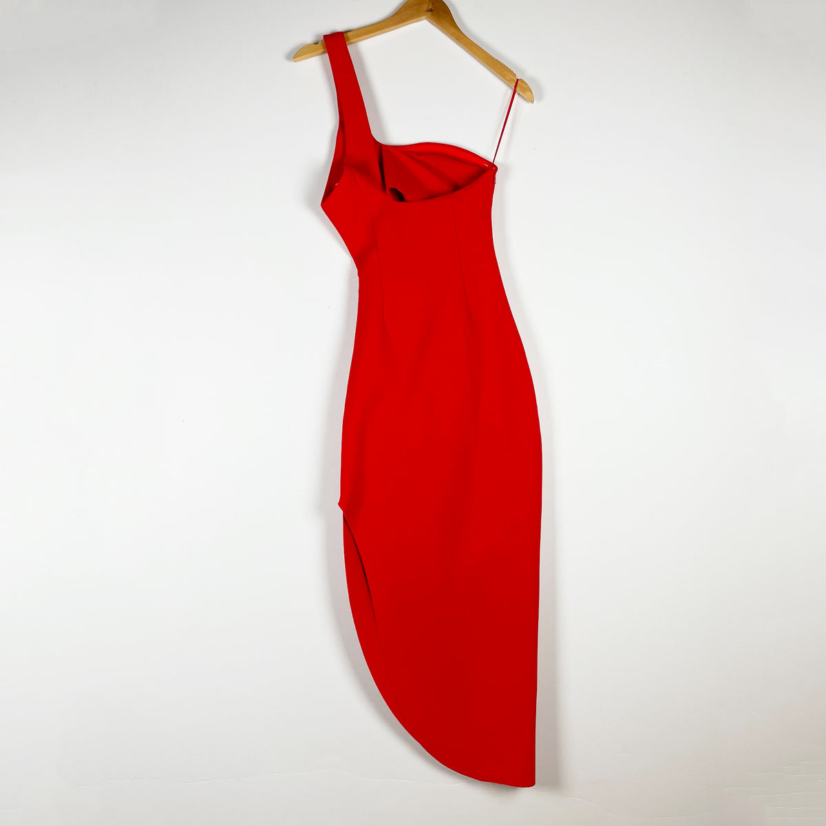 NEW Misha Delancey Crepe One Shoulder Ruched Cocktail Party Dress Flame Red XS