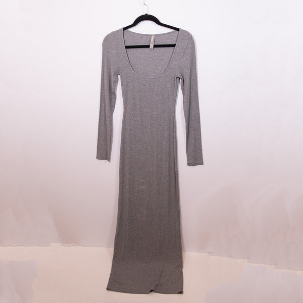 Skims Soft Lounge Scoop Neck Long Sleeve Pullover Ribbed Knit Stretch Midi Dress