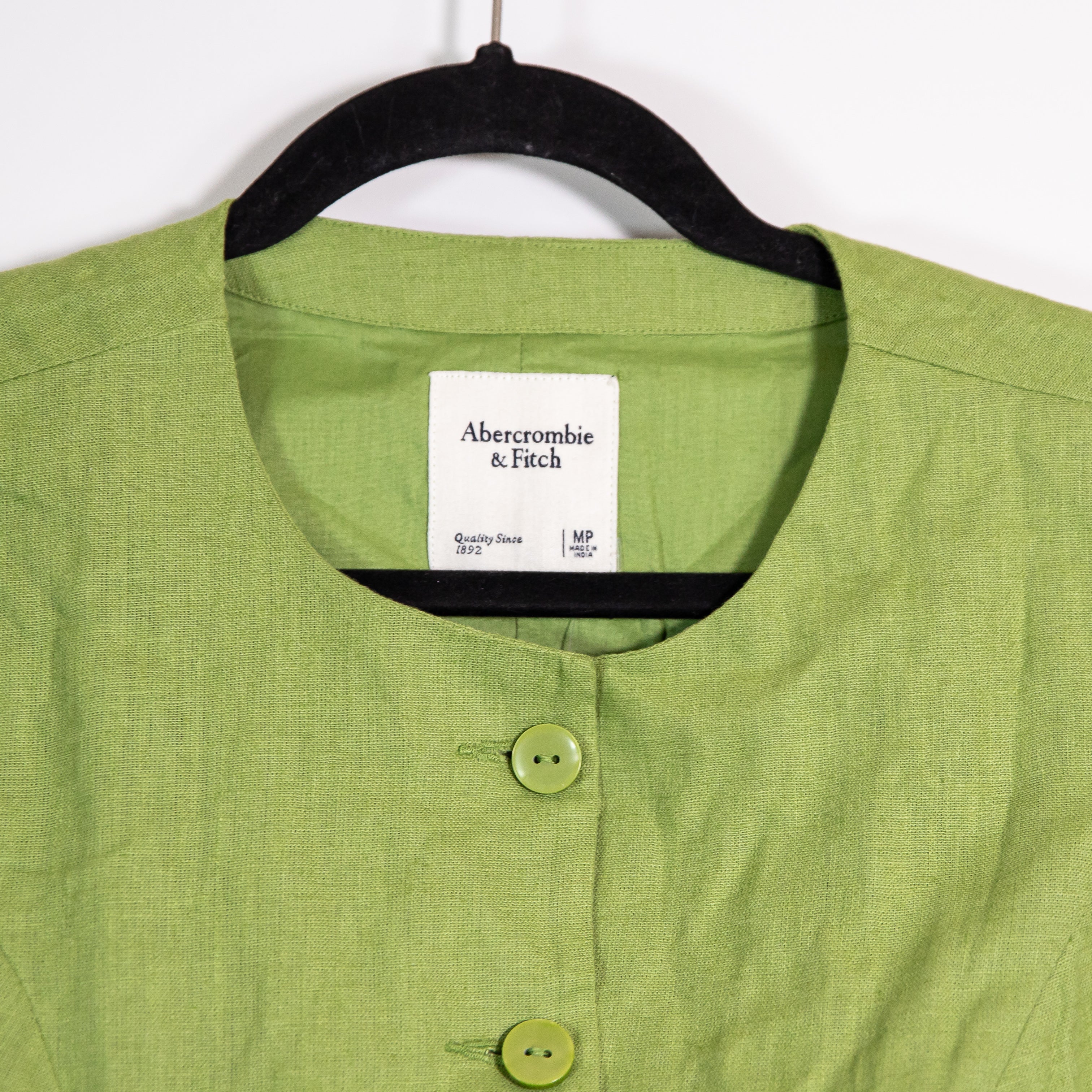 NEW Abercrombie &amp; Fitch The A&amp;F Mara Linen Blend Button Front Mini Dress Green