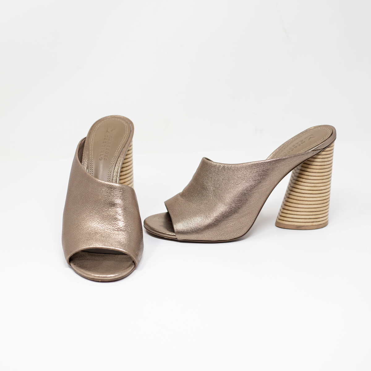 Mercedes Castillo Izar Slide Genuine Leather Open Toe Block Heel Sandals Shoes