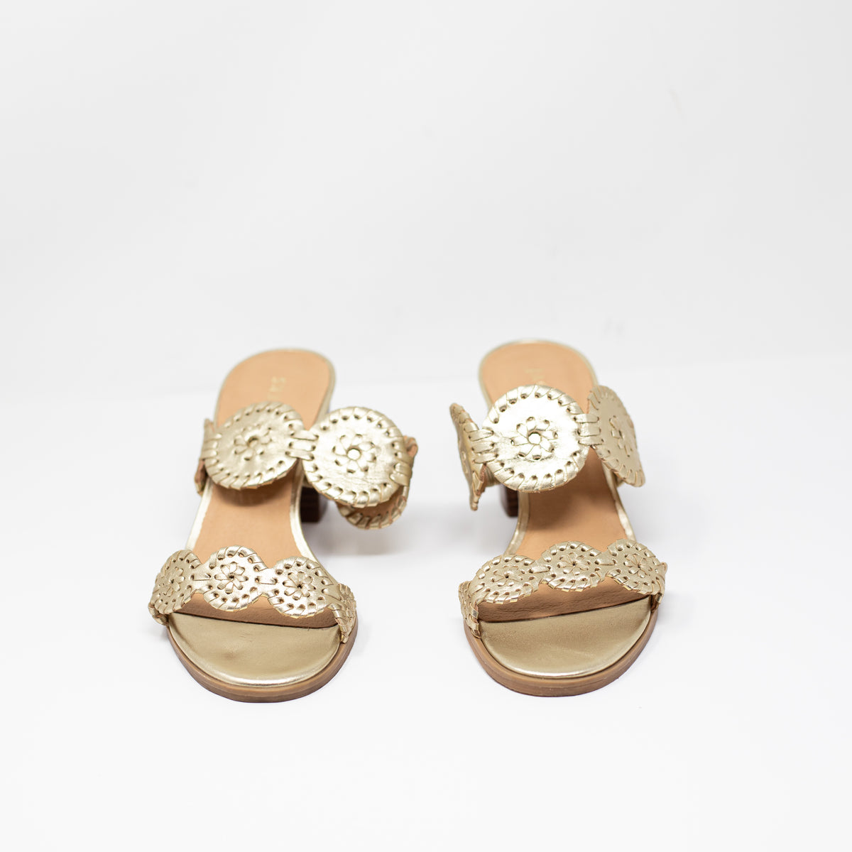 Jack Rogers Lauren Genuine Leather Open Toe Block Heel Sandals Shoes Gold 7.5