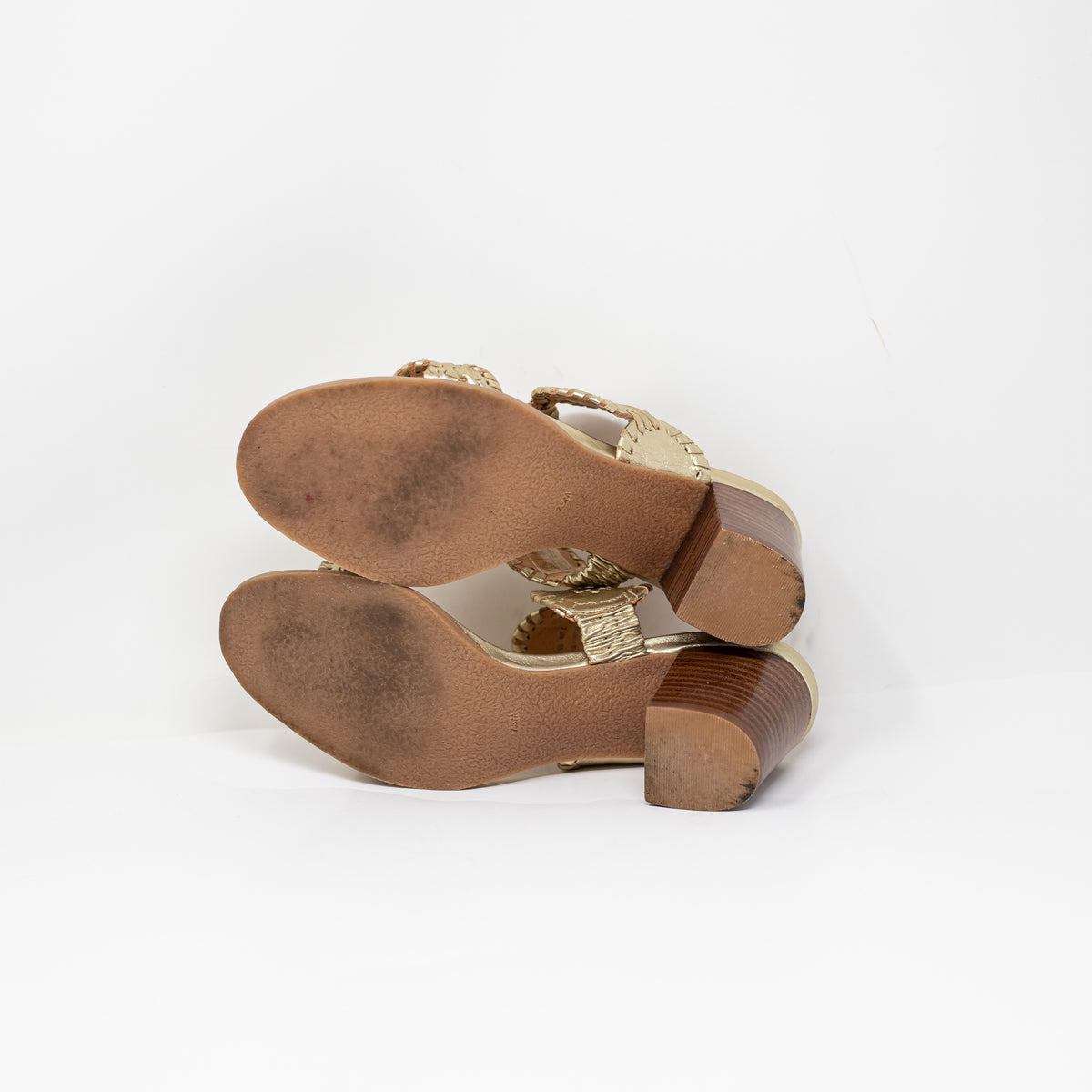 Jack Rogers Lauren Genuine Leather Open Toe Block Heel Sandals Shoes Gold 7.5