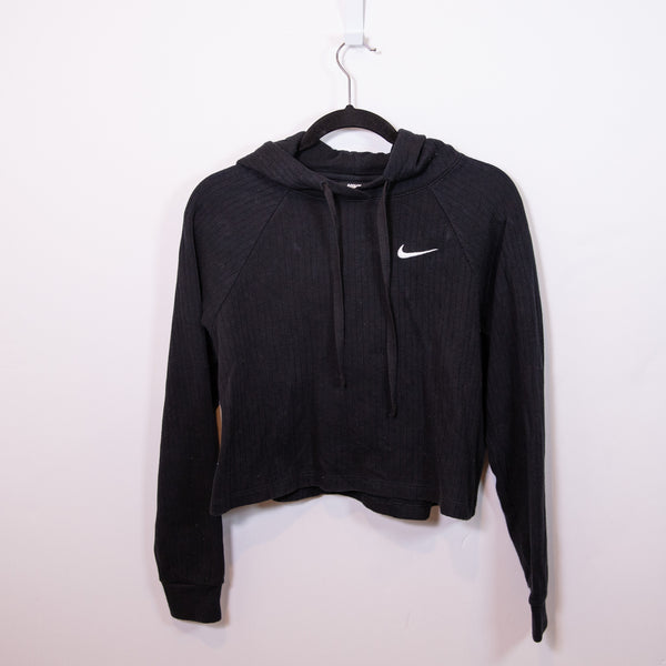 Nike Premium Sports Women's Ribbed Knit Stretch Pullover Hoodie Sweatshirt Black