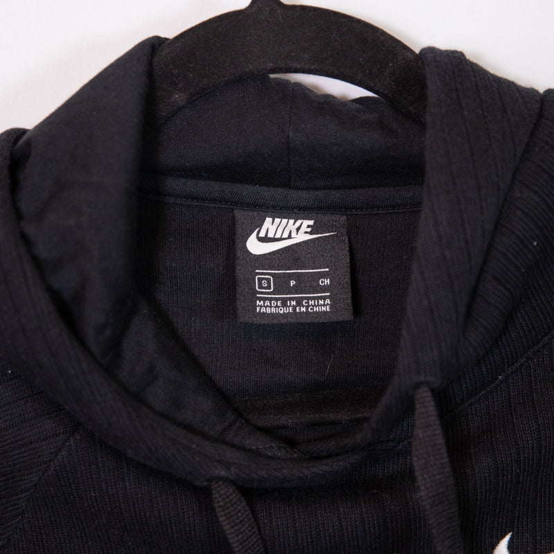 Nike Premium Sports Women's Ribbed Knit Stretch Pullover Hoodie Sweatshirt Black