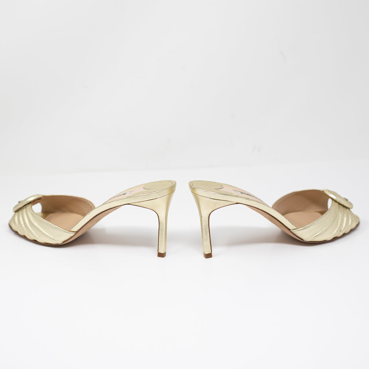 Manolo Blahnik Made In Italy Leather Open Toe Buckle High Heel Sandals Shoe Gold