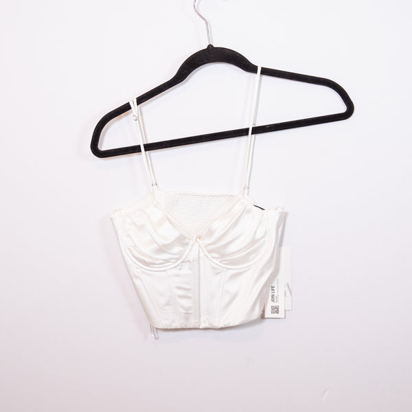 NEW Zara Ruched Satin Underwire Corset Boned Tank Top White Small