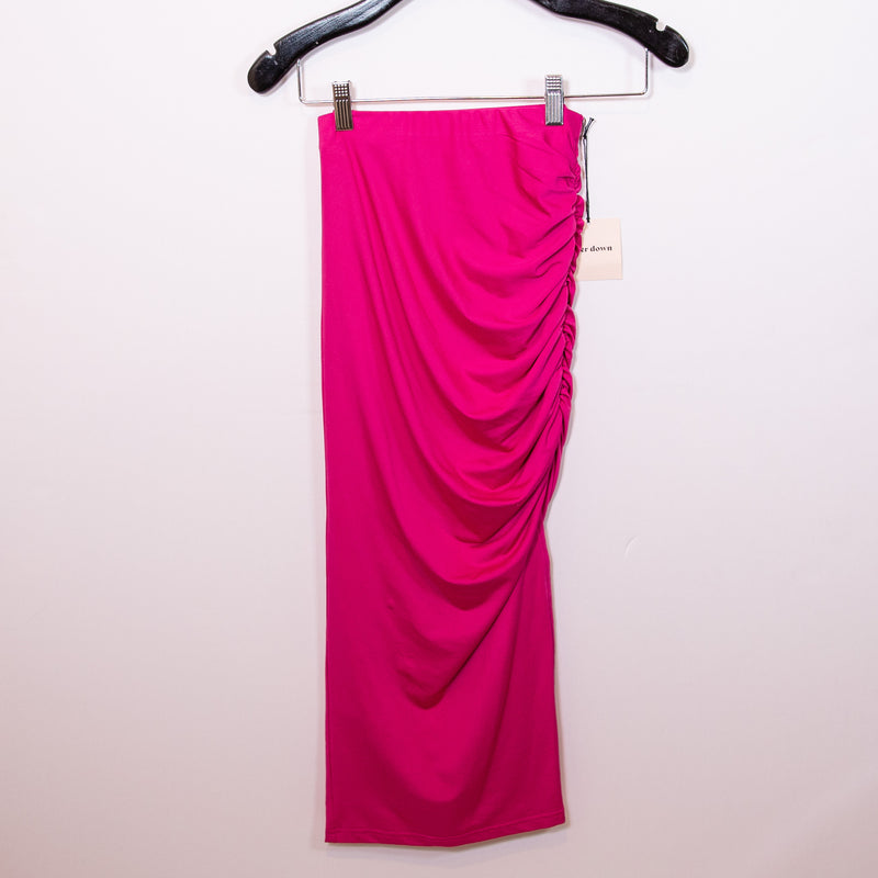 NEW Superdown Tiffani Ruched Mid Waist High Side Slit Midi Skirt Fuchsia Pink XS