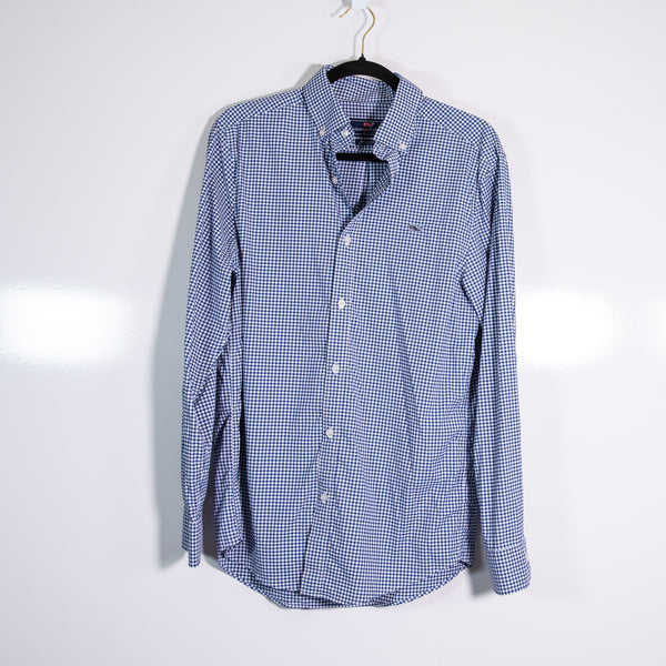 Vineyard Vines Men's Whale Shirt Blue White Gingham Check Button Down Shirt S