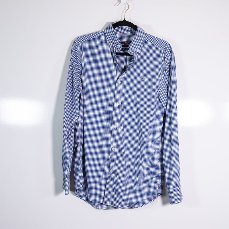 Vineyard Vines Men's Whale Shirt Blue White Gingham Check Button Down Shirt S
