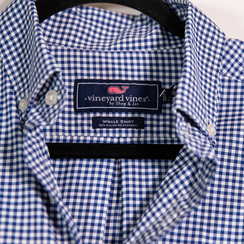 Vineyard Vines Men's Whale Shirt Blue White Gingham Check Button Down Shirt S
