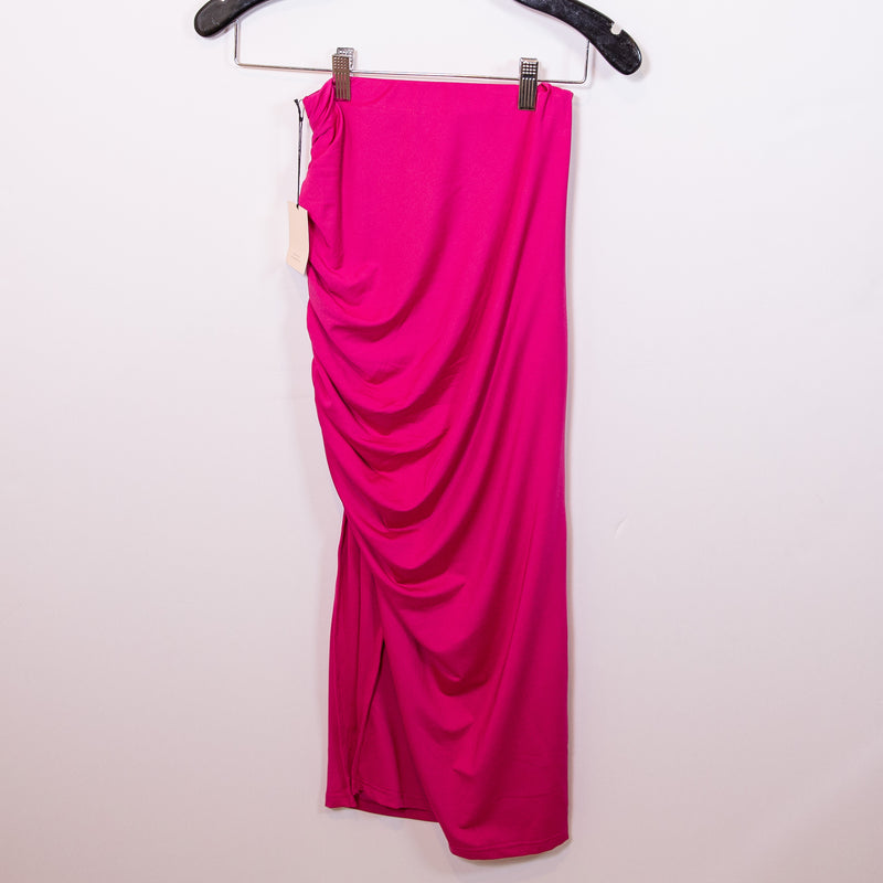 NEW Superdown Tiffani Ruched Mid Waist High Side Slit Midi Skirt Fuchsia Pink XS