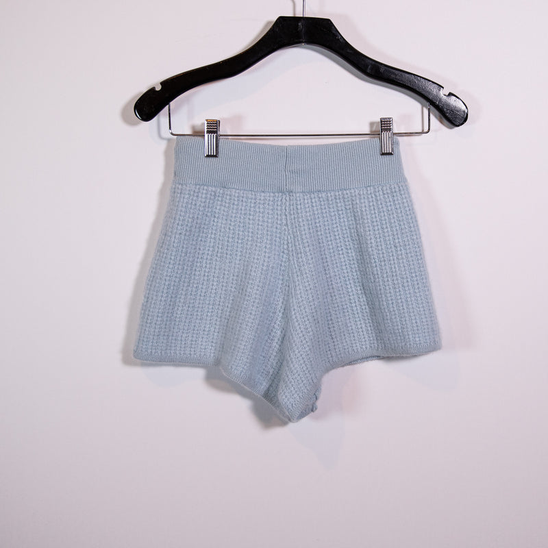 Alo Yoga Women's 100% Cashmere Waffle Knit Mini Pull On Shorts Crystal Blue XS