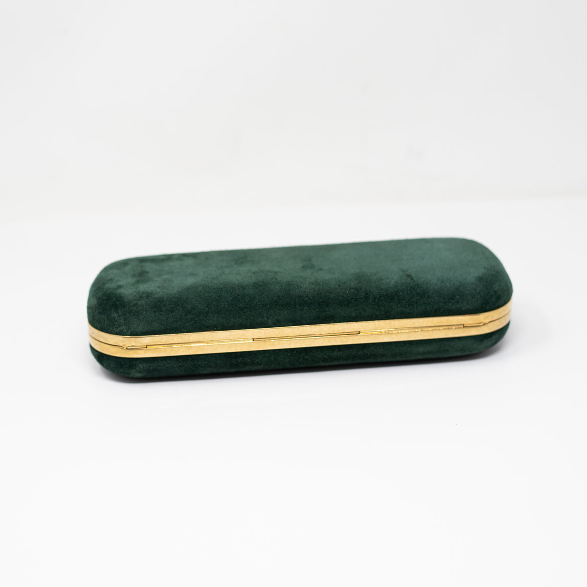Alexander McQueen Genuine Suede Double Skull Clasp Box Clutch Purse Bag Emerald