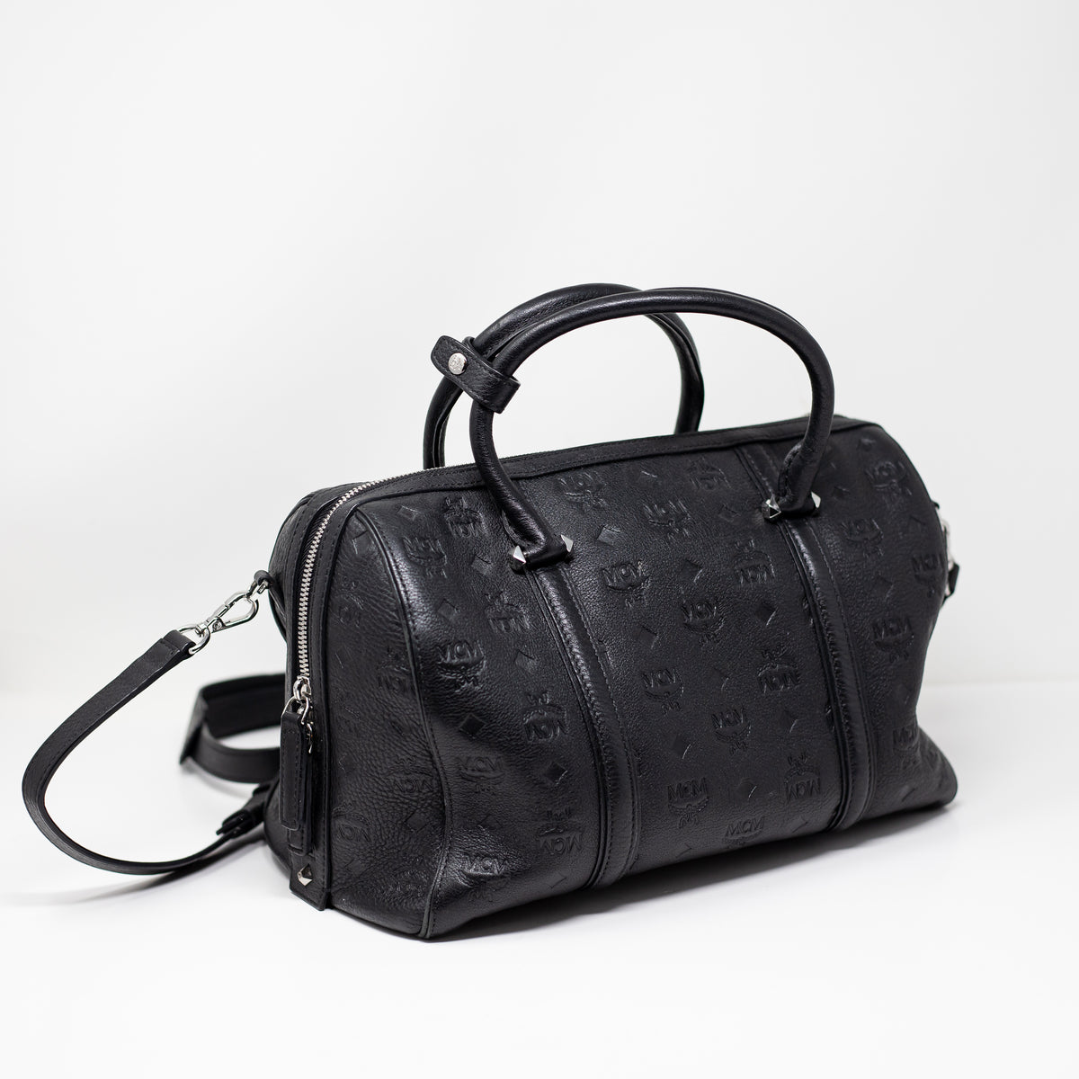 MCM Ella Boston Top Handle Convertible Crossbody Duffel Bag Purse Logo Print