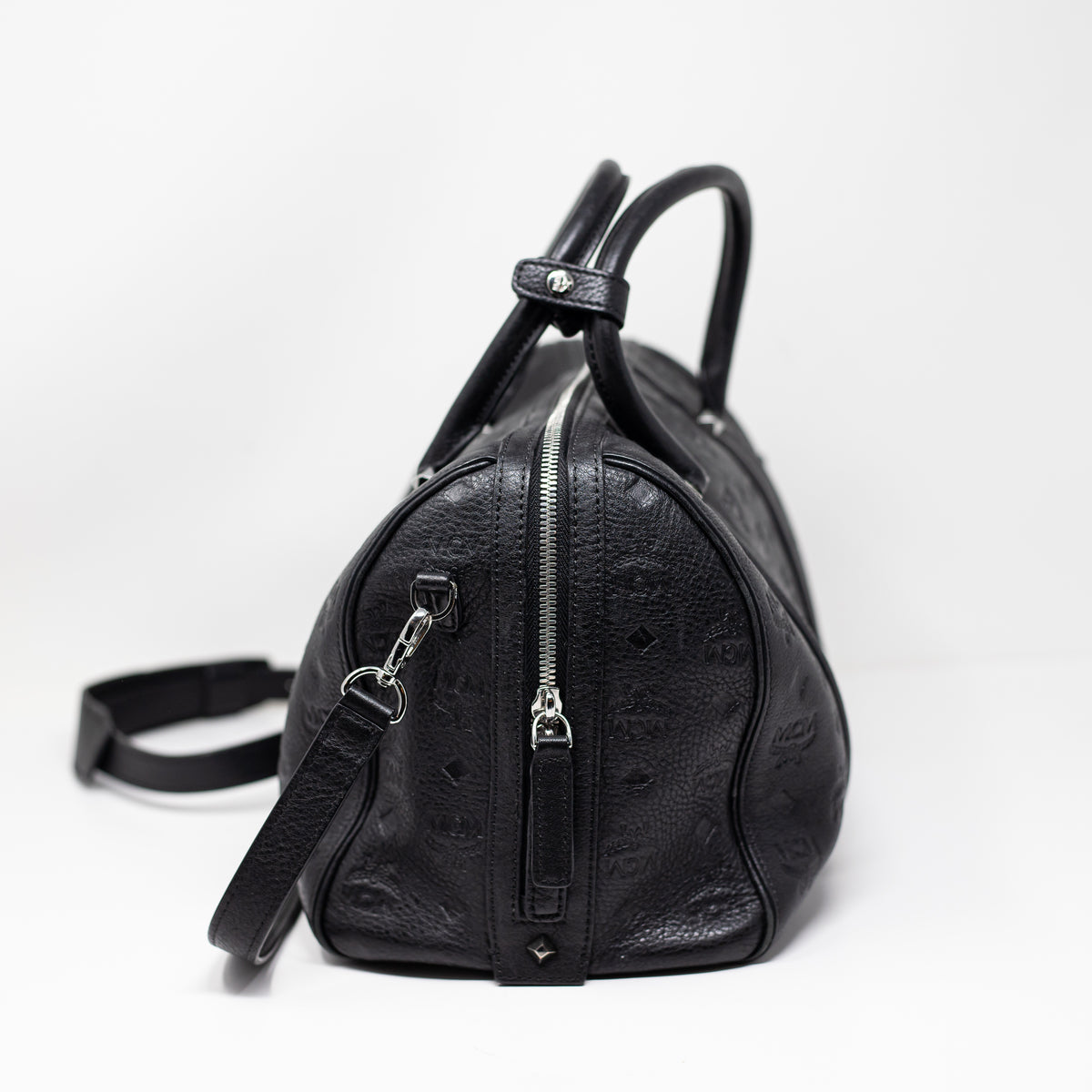 MCM Ella Boston Top Handle Convertible Crossbody Duffel Bag Purse Logo Print