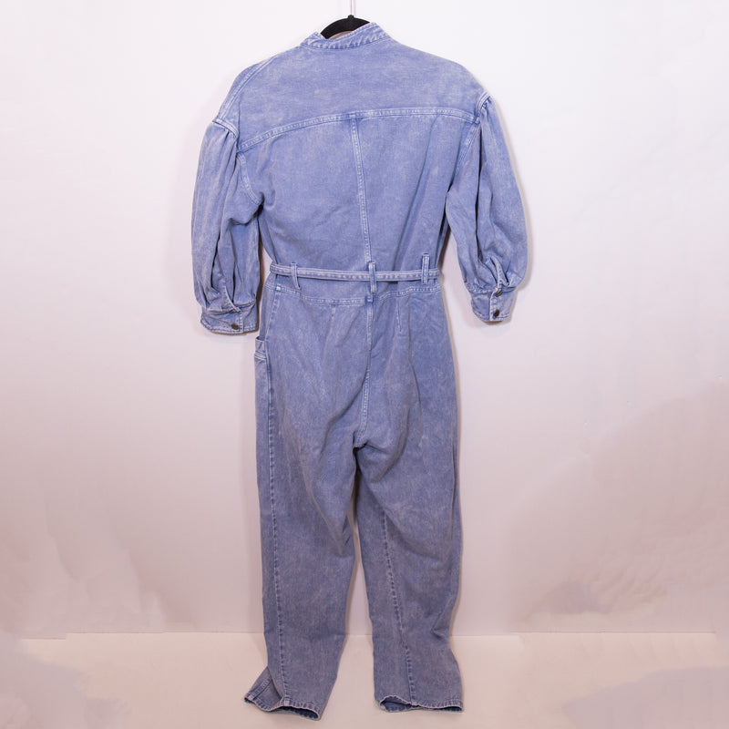 Sea New York Idun Cotton Denim Jean High Neck Belted Full Length Jumpsuit Jumper