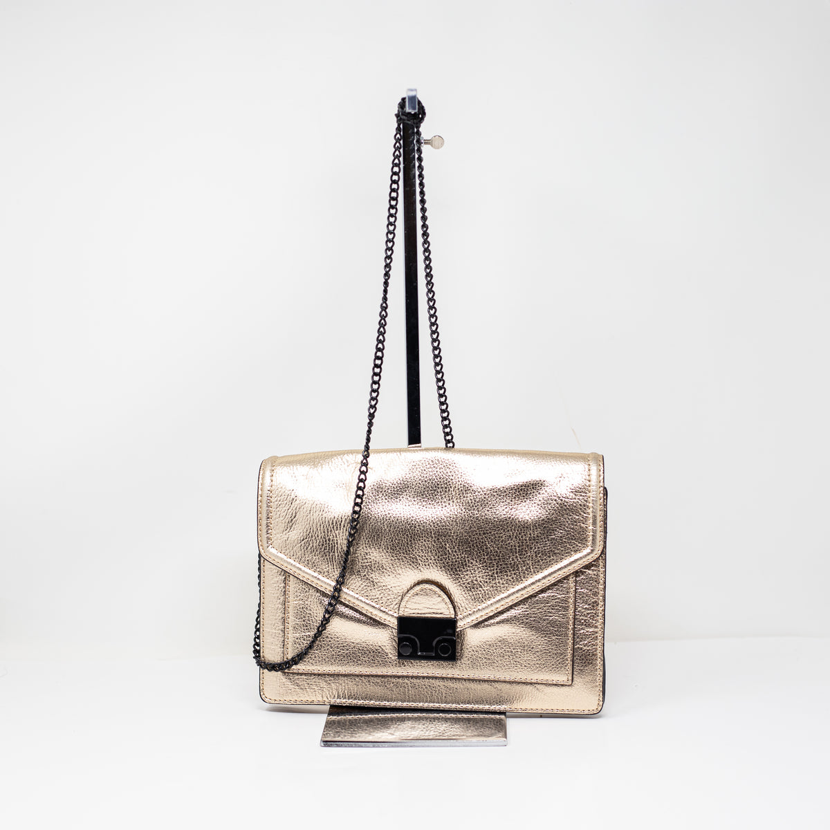Loeffler Randall Rider Genuine Leather Gold Metallic Crossbody Shoulder Purse