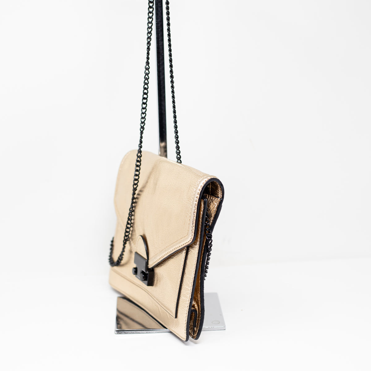 Loeffler Randall Rider Genuine Leather Gold Metallic Crossbody Shoulder Purse