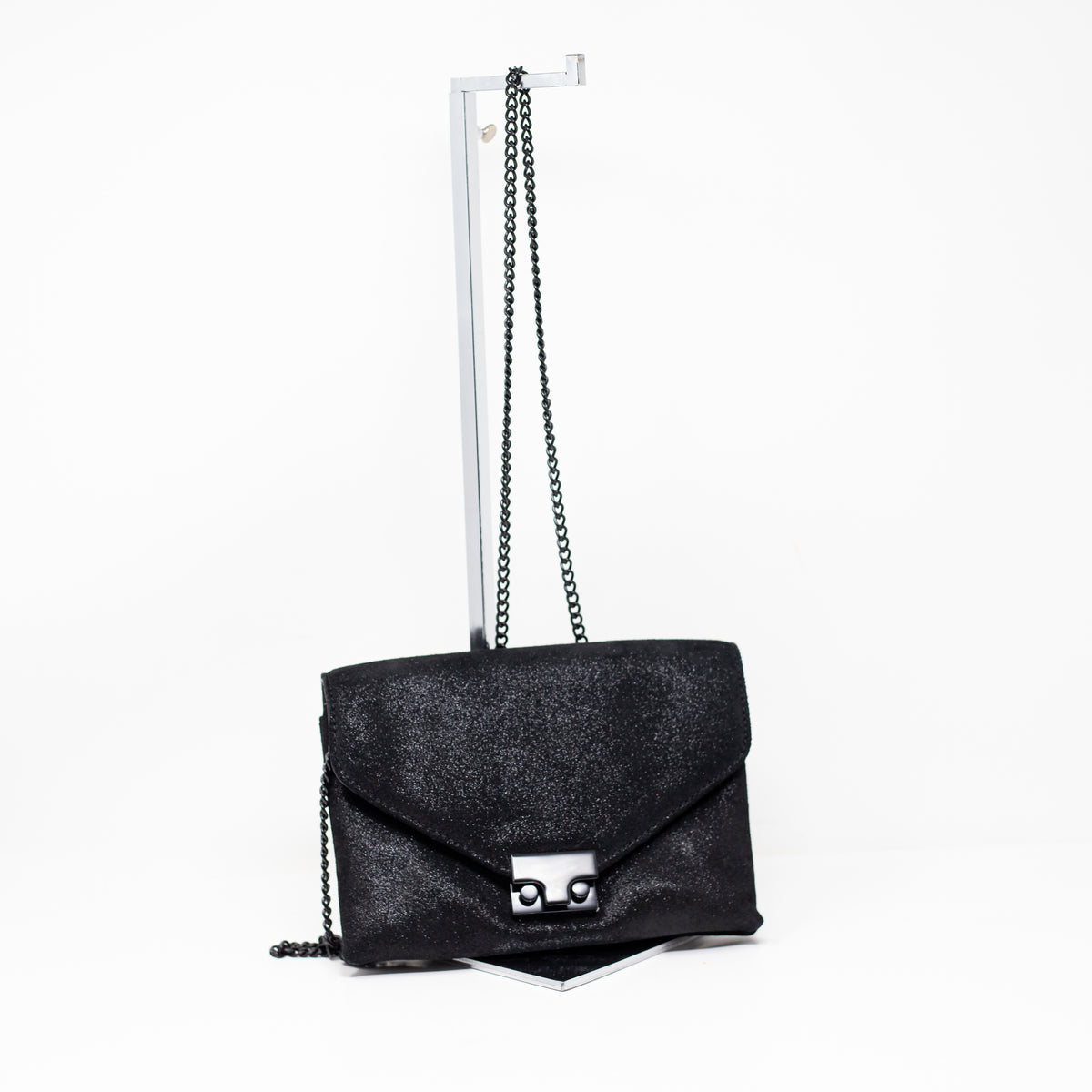 Loeffler Randall Rider Genuine Leather Black Metallic Crossbody Shoulder Purse