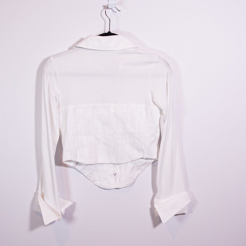 Anne Fontaine Eddie White Long Sleeve Zip Up Jersey Knit Shirt With Pique Corset