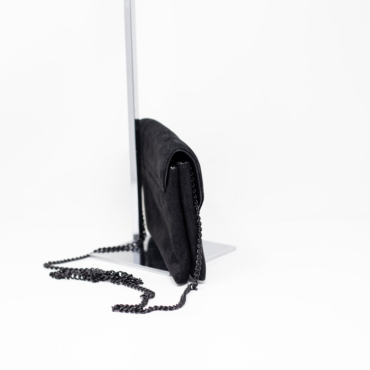 Loeffler Randall Rider Genuine Leather Black Metallic Crossbody Shoulder Purse