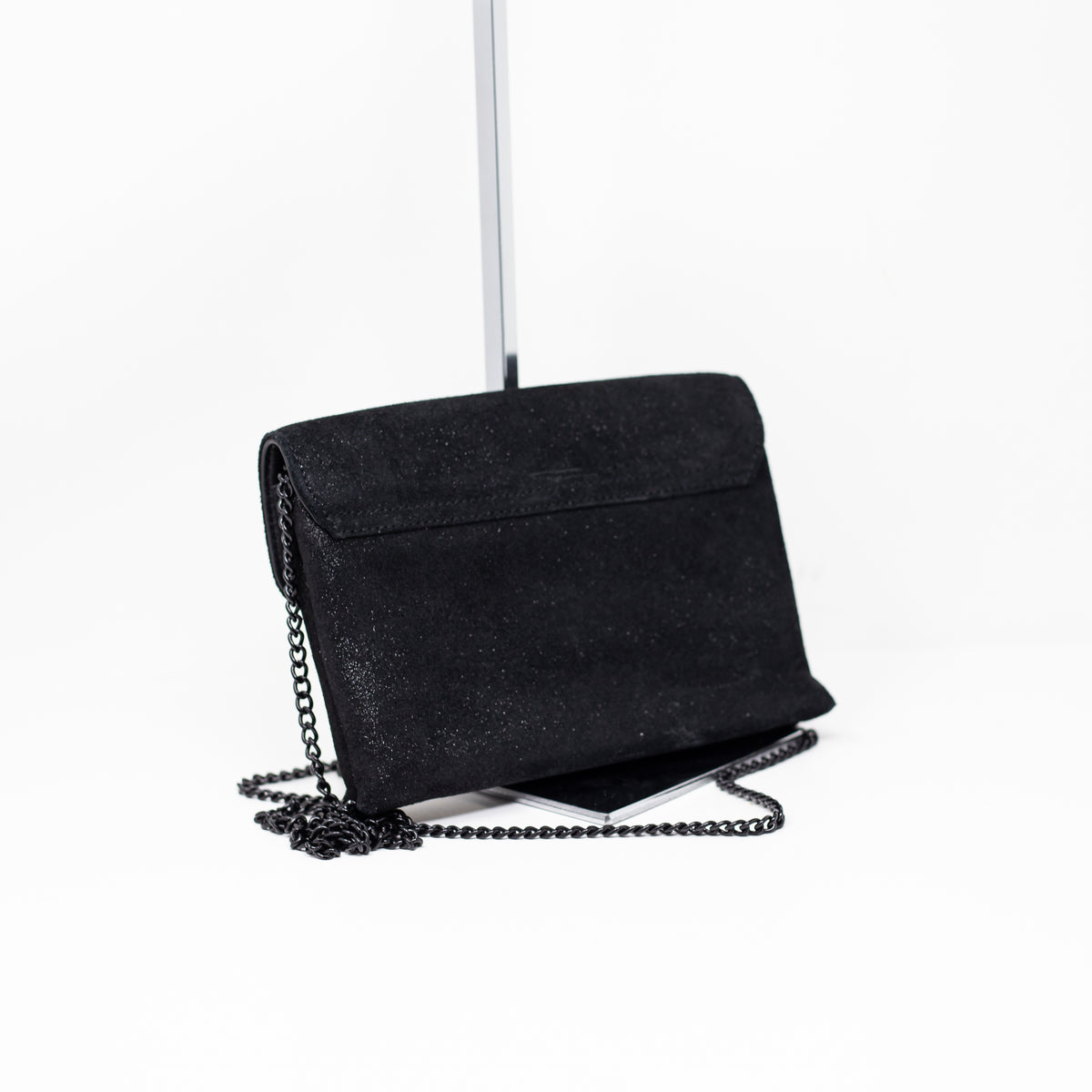 Loeffler Randall Rider Genuine Leather Black Metallic Crossbody Shoulder Purse