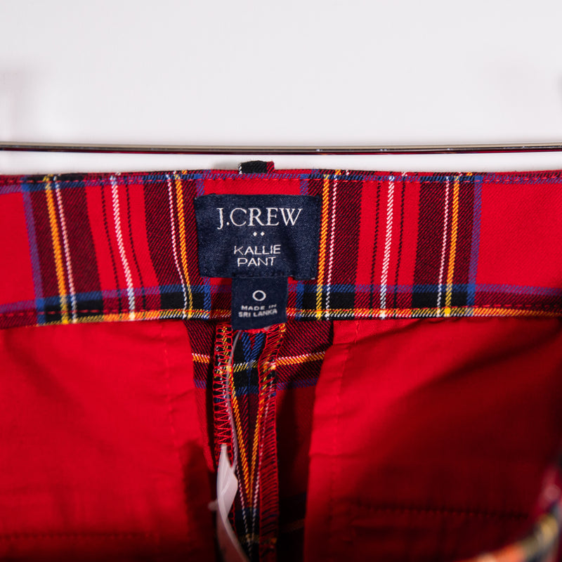 NEW J. Crew Kallie Straight Leg Ankle Crop Holiday Tartan Plaid Print Cotton 0