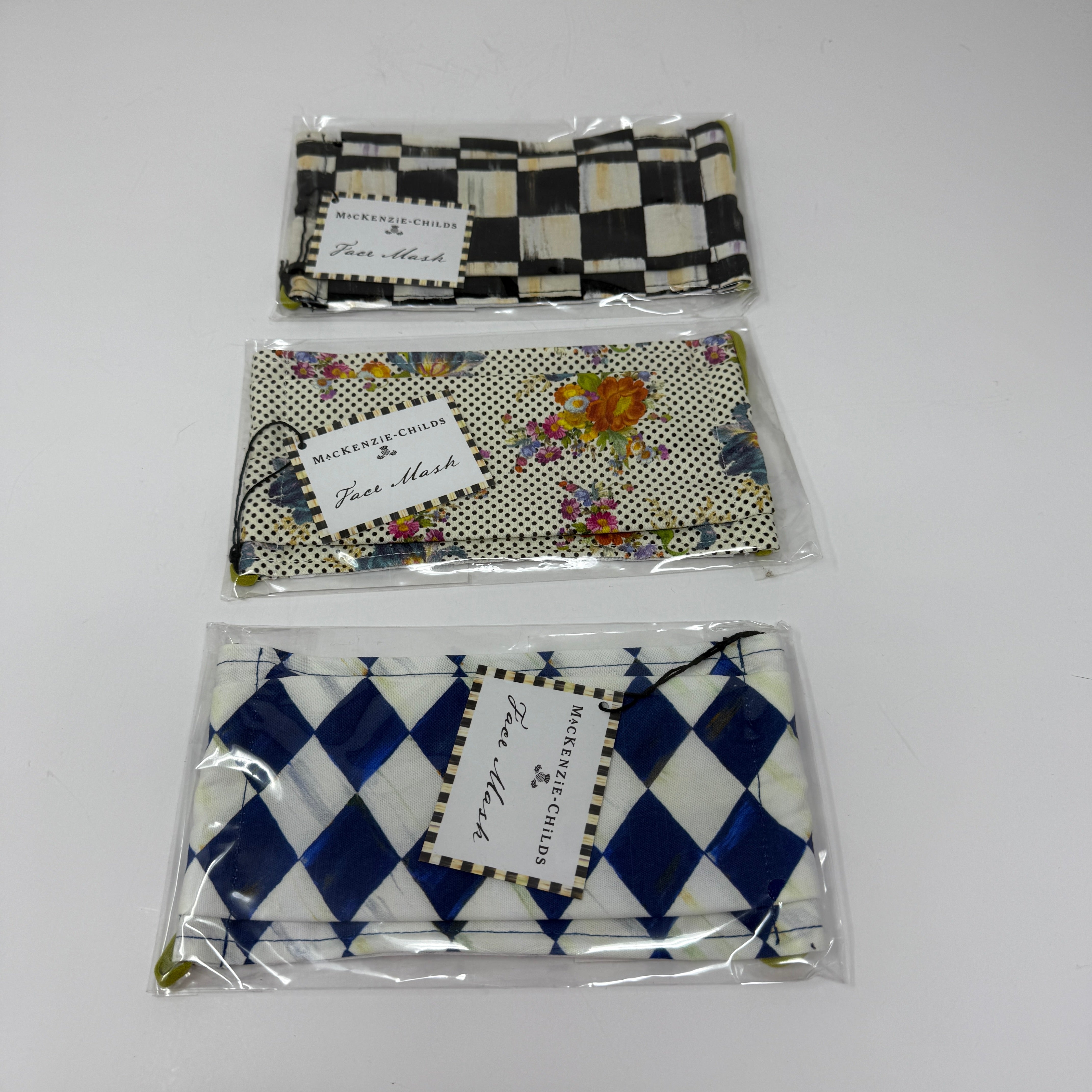 MacKenzie-Childs 13 Lot Cotton Face Masks Royal Harlequin Courtly Check Flower