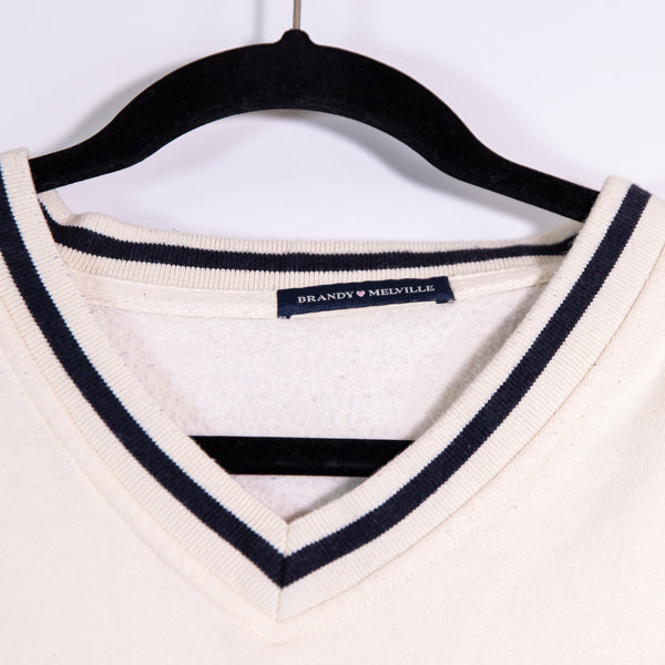 Brandy Melville Cotton Sleeve Lined V Neck Pullover Oversized Sweatshirt Sweater