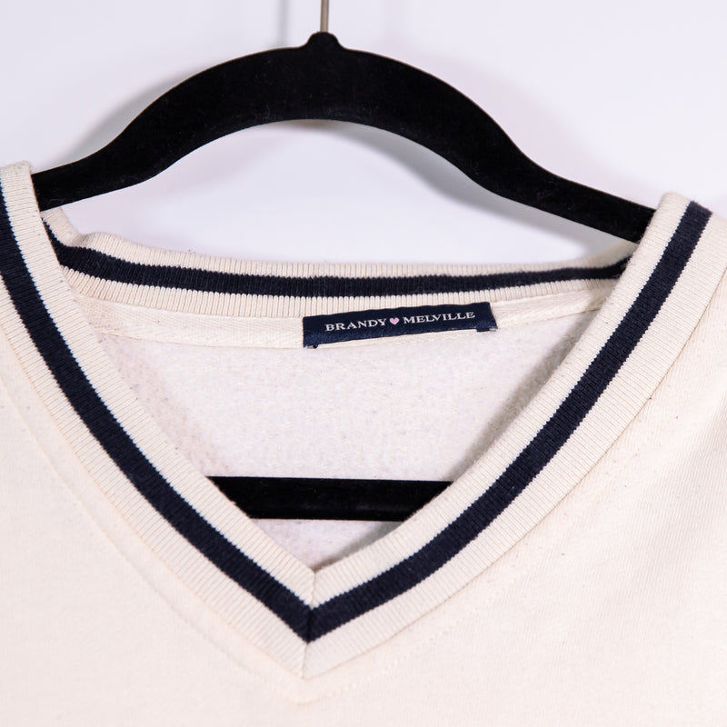 Brandy Melville Cotton Sleeve Lined V Neck Pullover Oversized Sweatshirt Sweater