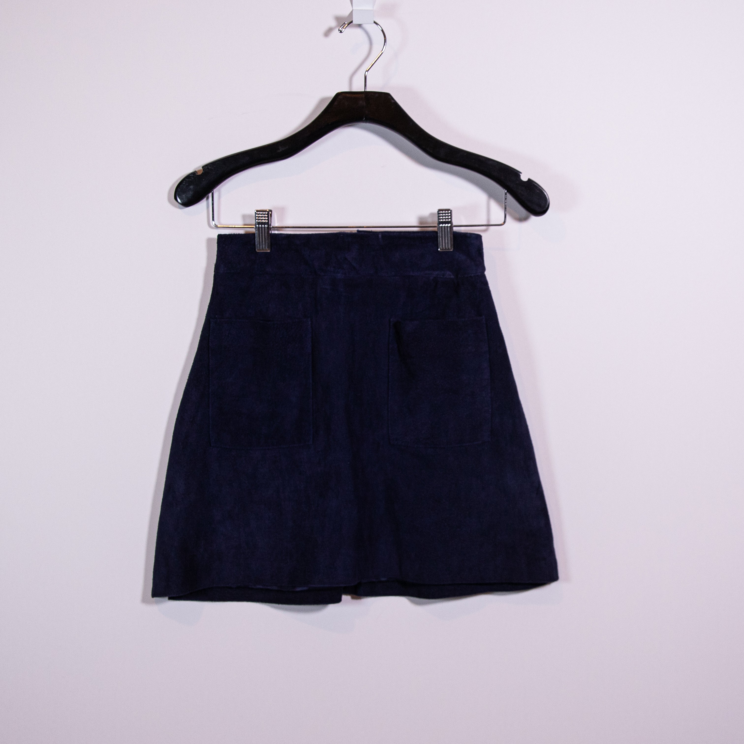 Capulet Women's Genuine Suede Leather Pocket Front Mini Skirt Navy Blue XS
