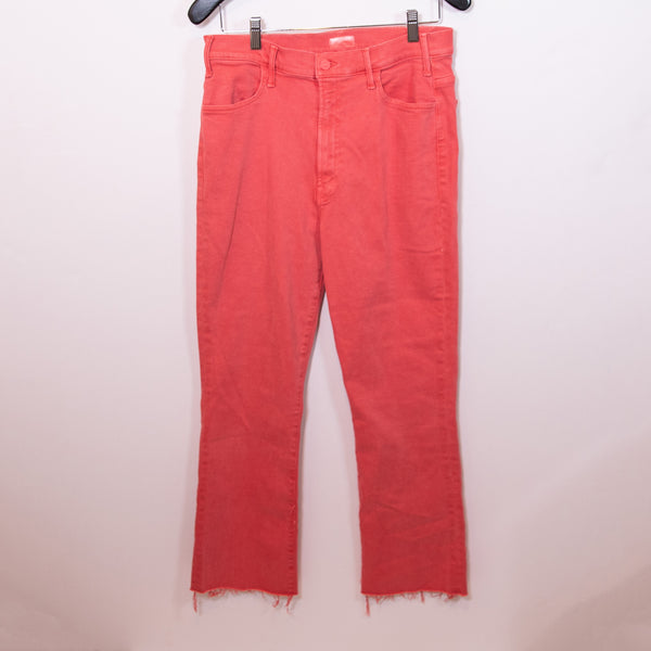 Mother Denim The Hustler Ankle Fray Small Flare Second Chance Pink Red Jean Pant