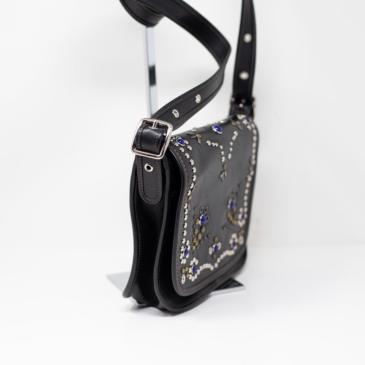 Coach Patricia Genuine Leather Studded Embellished Crossbody Purse Bag Black