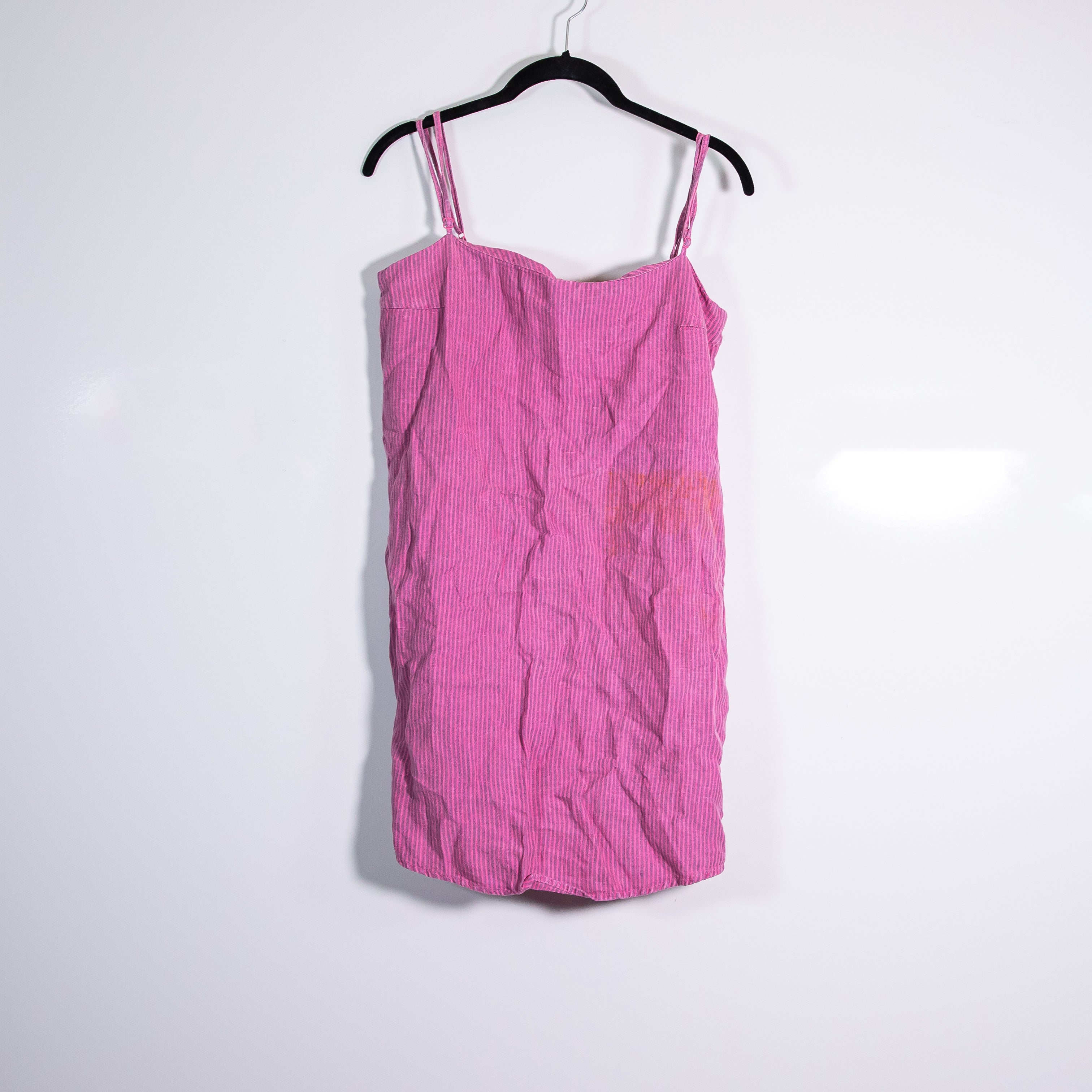 NEW Faherty Byron Bay Linen Square Neck Tank Mini Dress Ibis Rose Stripe Pink S