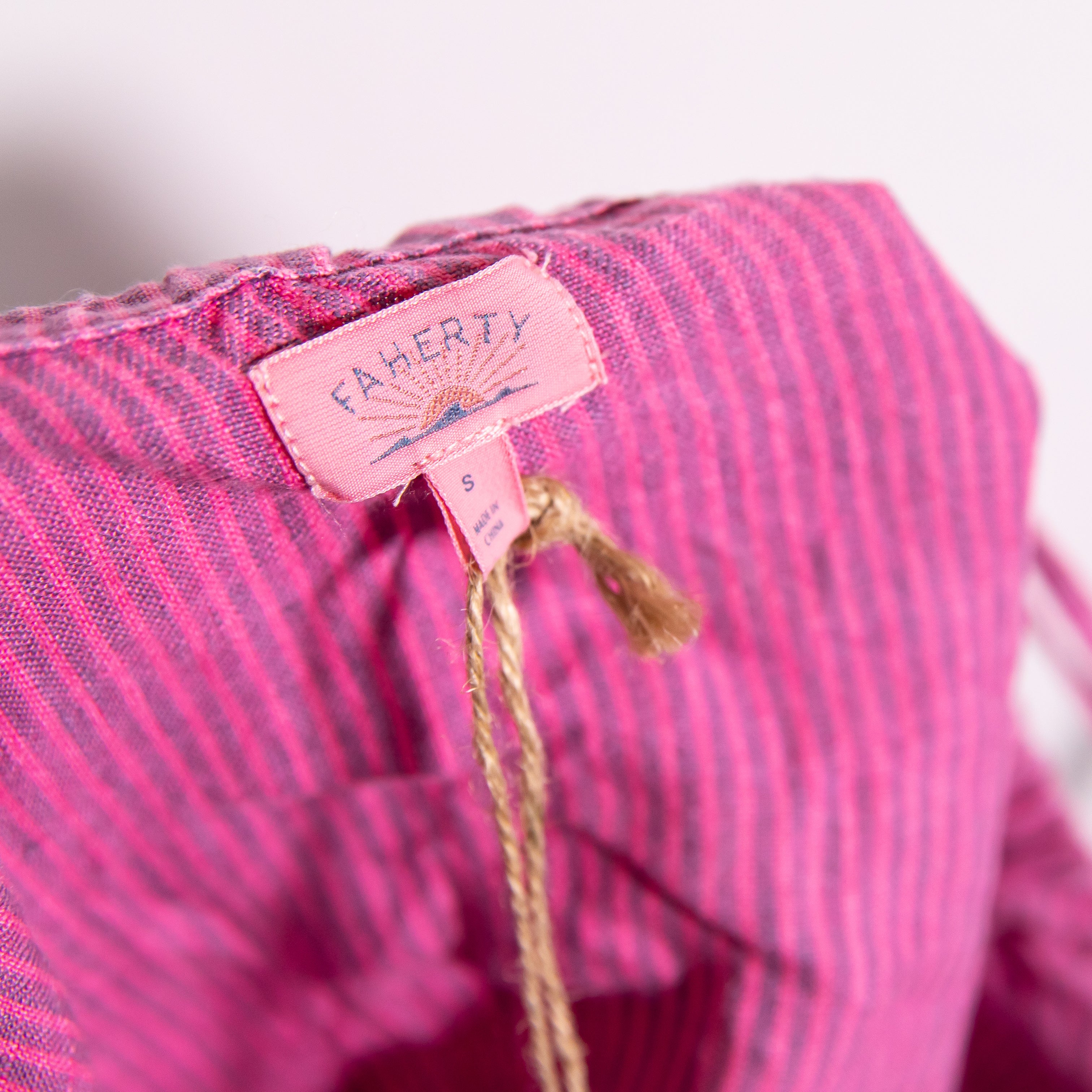 NEW Faherty Byron Bay Linen Square Neck Tank Mini Dress Ibis Rose Stripe Pink S