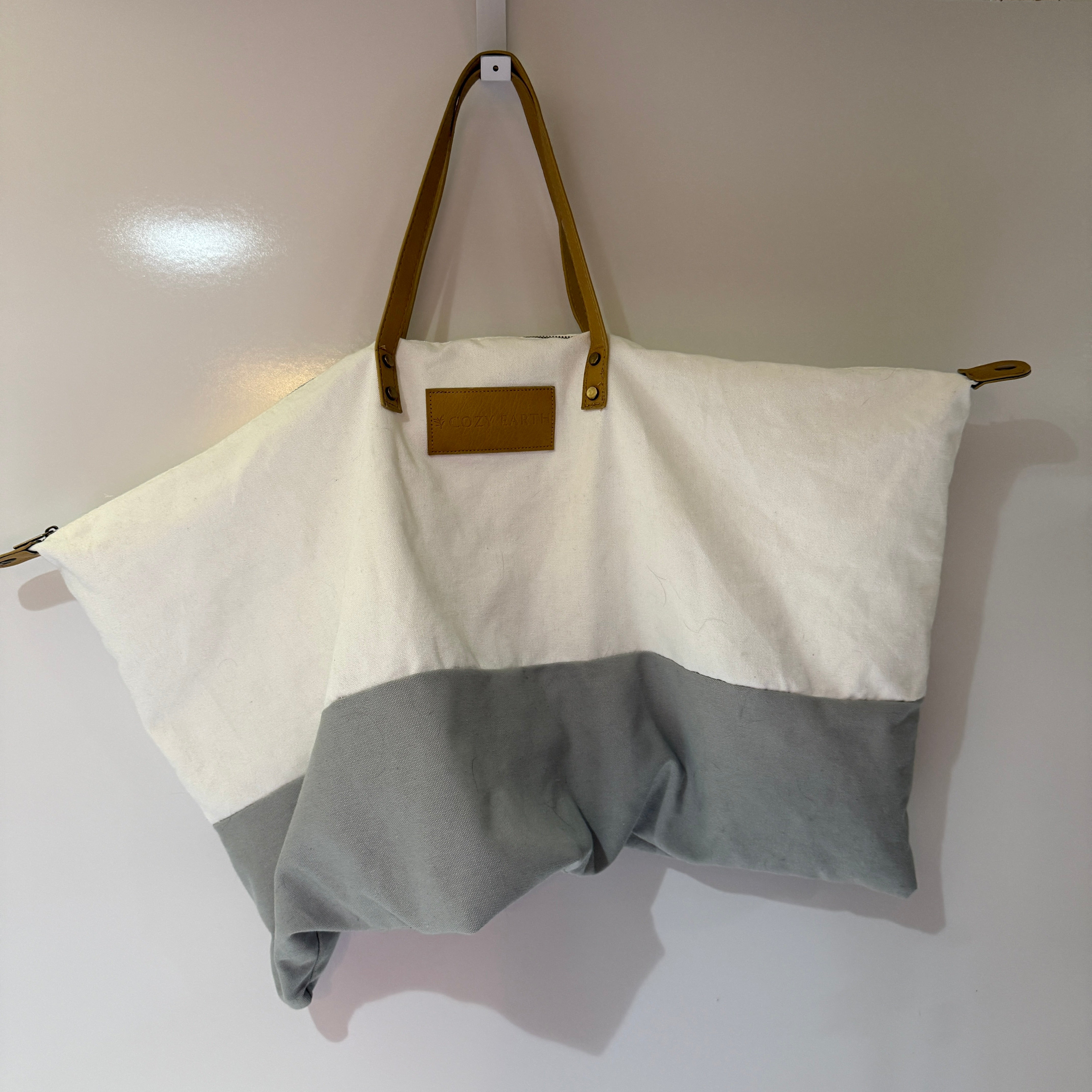 Cozy Earth Cotton Canvas Faux Leather Trim Oversized Weekender Travel Tote Bag