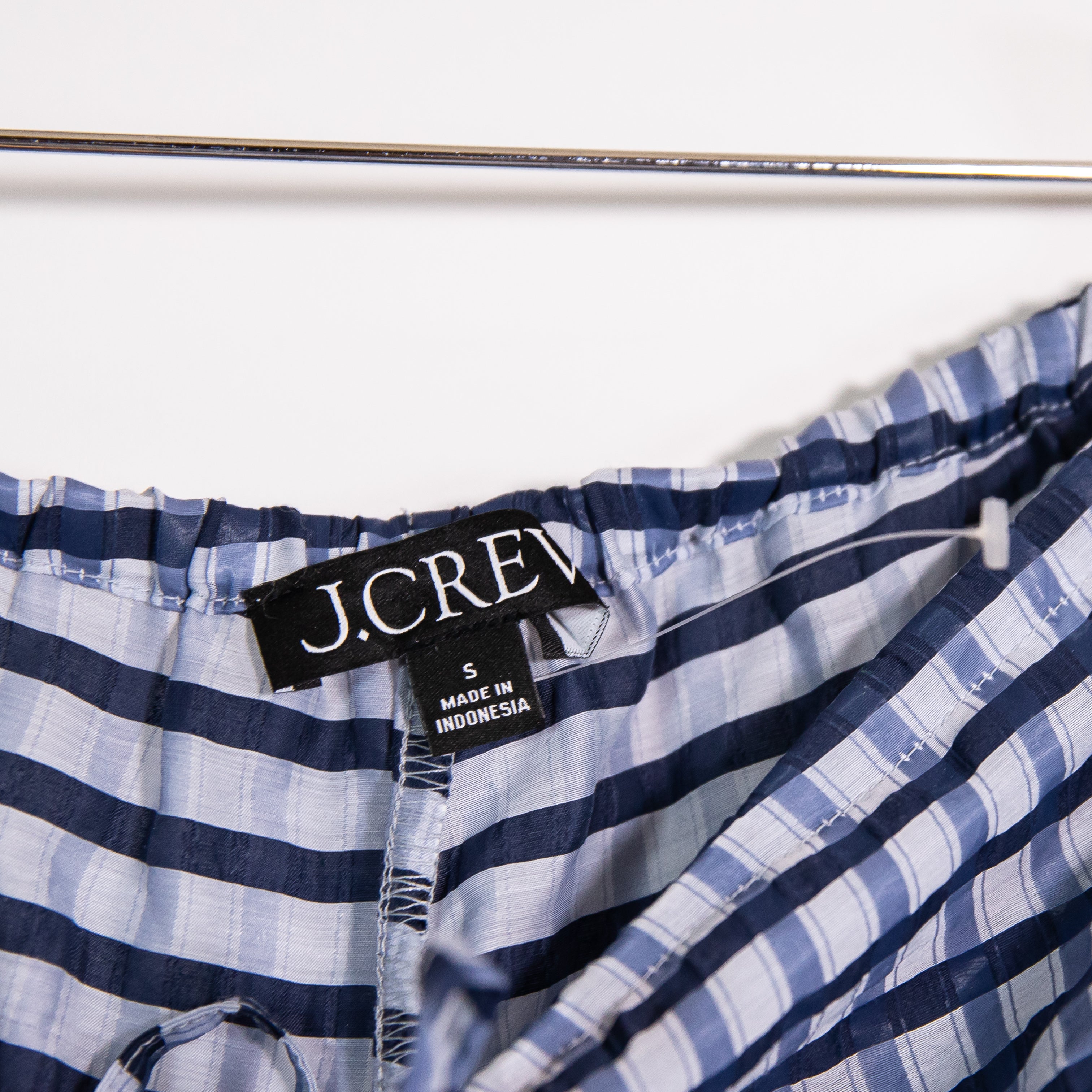 J. Crew Crinkle Beach Pant Lightweight Straight Leg Mid Rise Blue Gingham Print