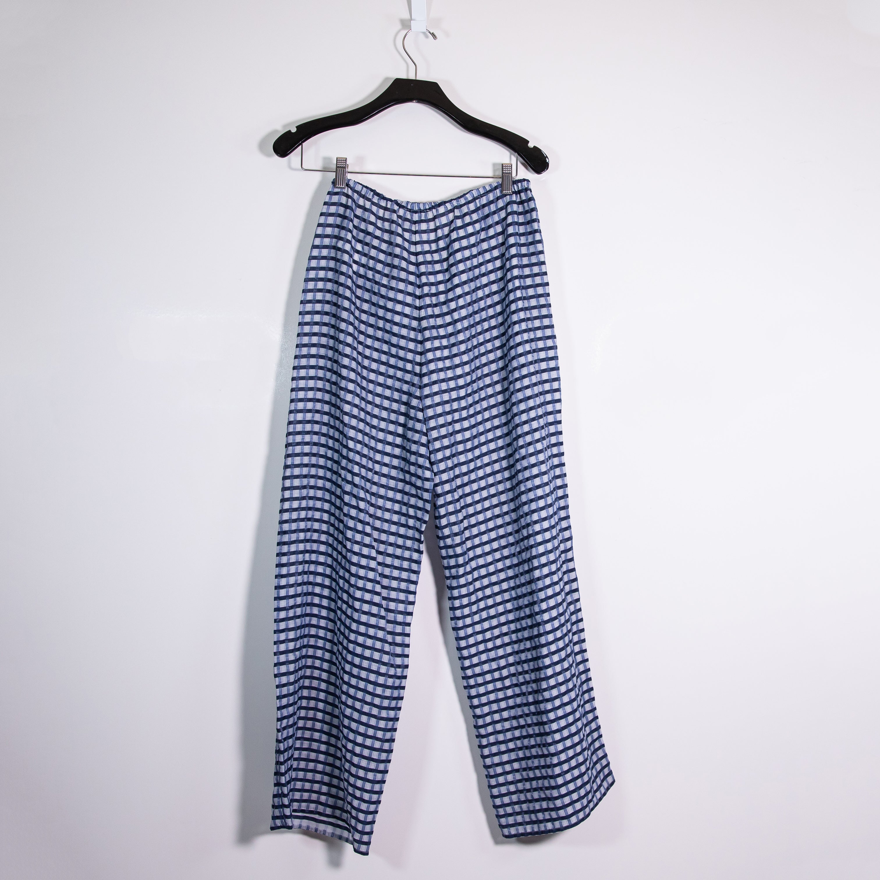 J. Crew Crinkle Beach Pant Lightweight Straight Leg Mid Rise Blue Gingham Print