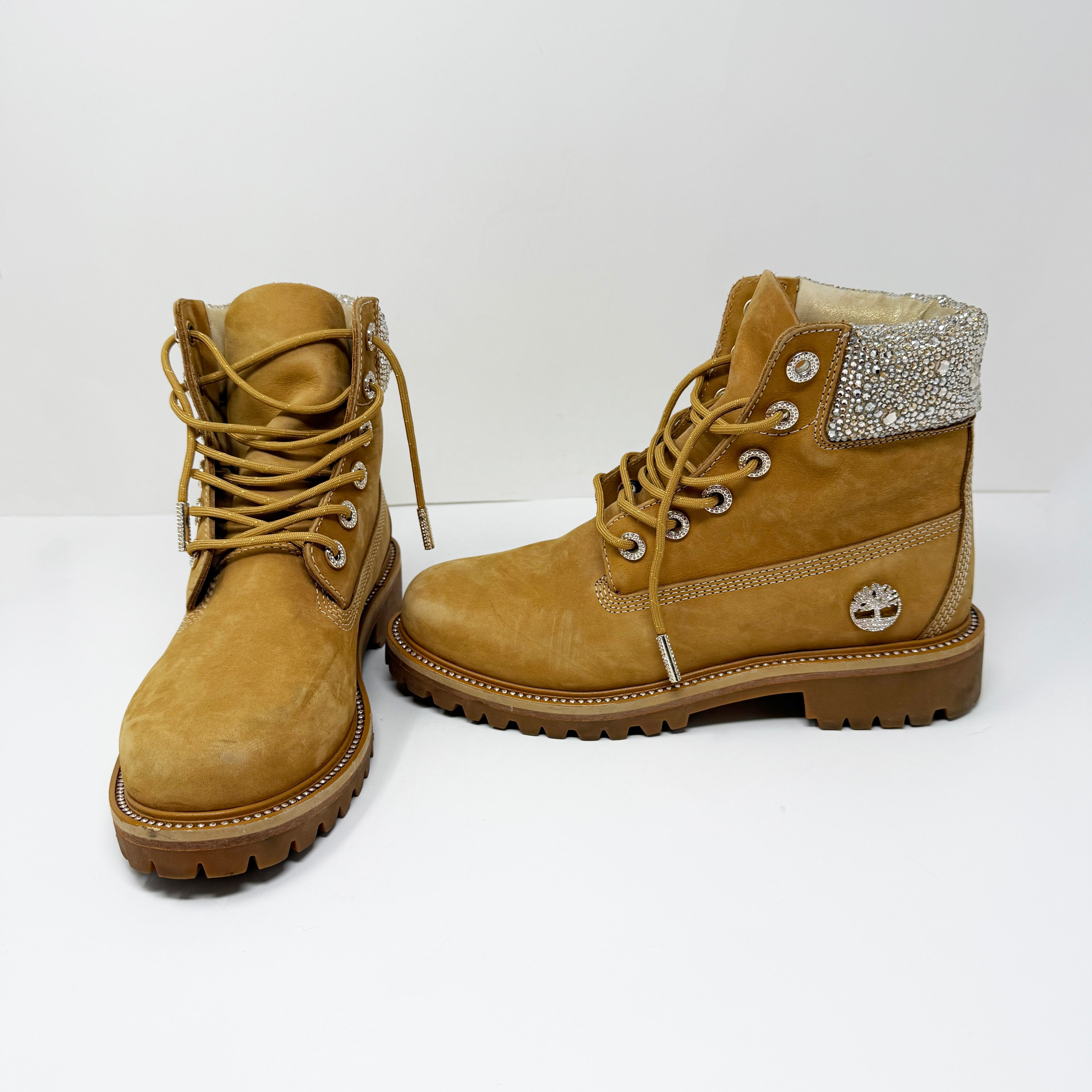 Jimmy Choo x Timberland Swarovski Crystal Embellished Suede Premium Wheat Boots&nbsp;