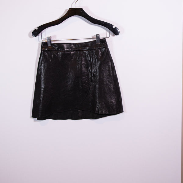 Alice + Olivia Women's Genuine Lamb Leather Faux Wrap Mini Drape Zipper Skirt 0