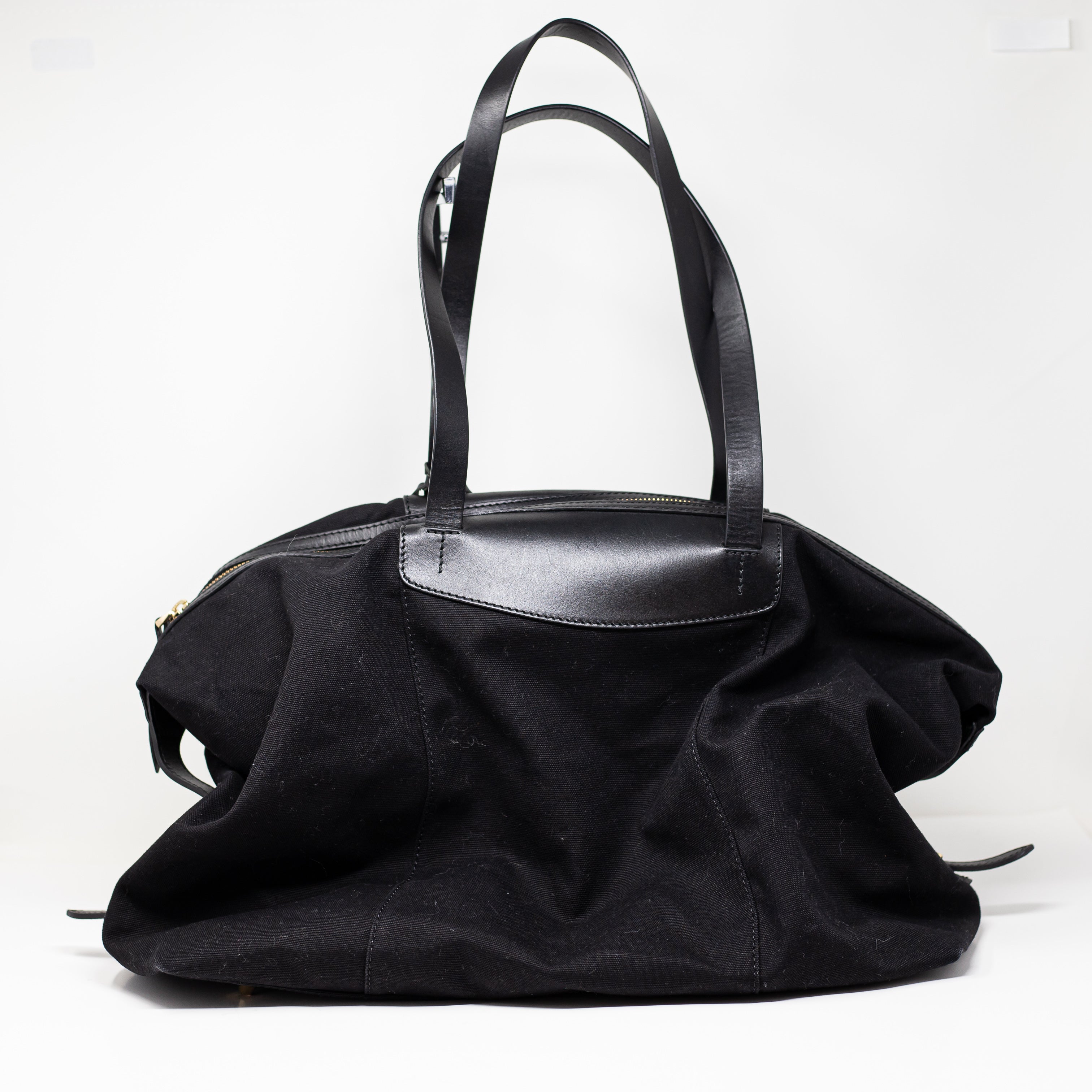Cuyana Weekender Leather Canvas Weekender Overnight Travel Tote Bag Black