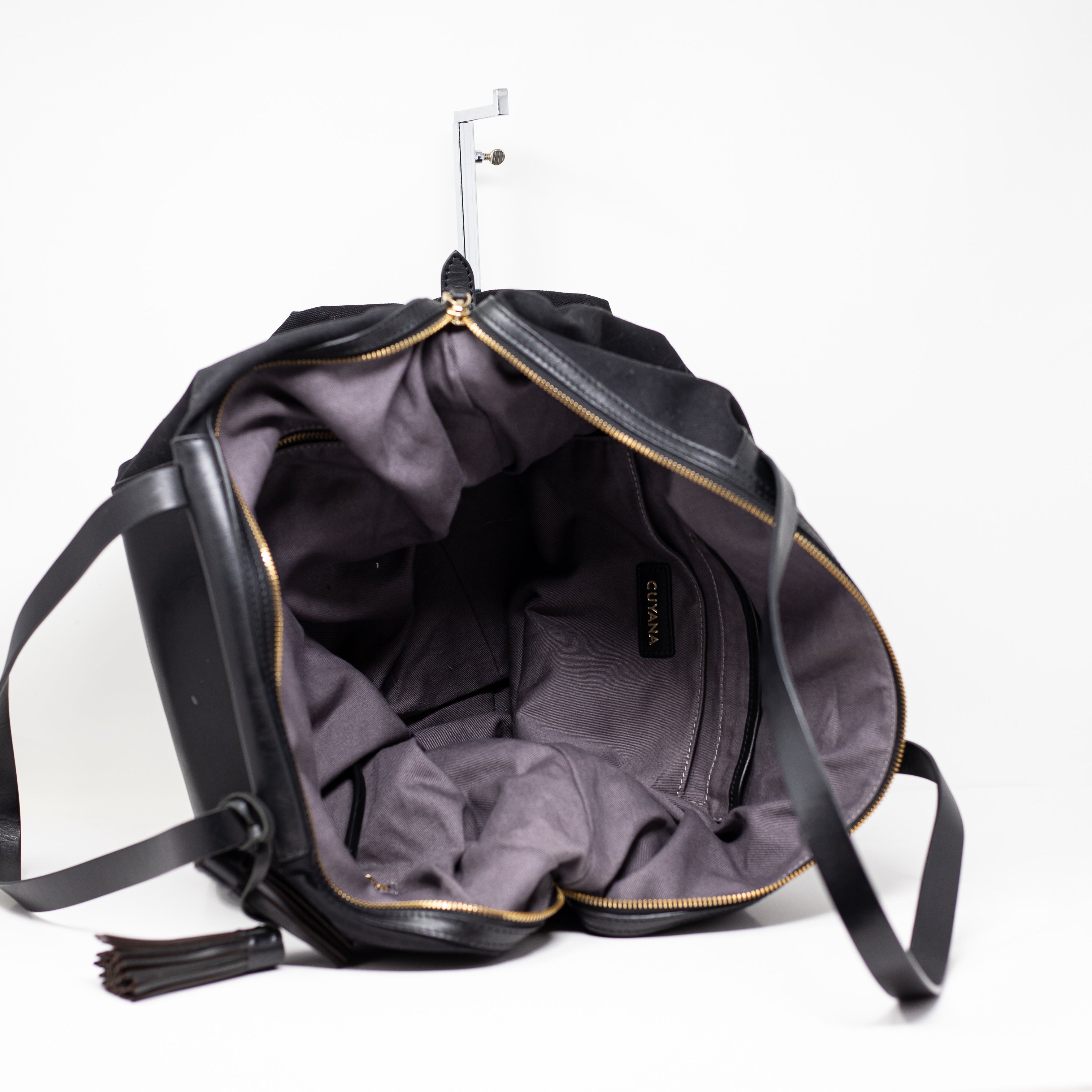 Cuyana Weekender Leather Canvas Weekender Overnight Travel Tote Bag Black
